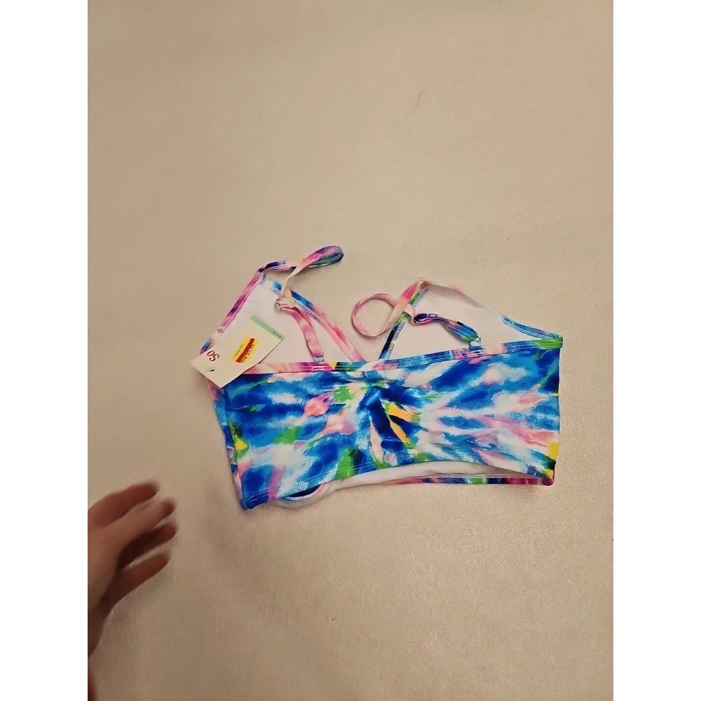 New SO  Junior Pastel‎ Bikini Top Colorful Tie Dye Tank Knotted Swim Bathing M